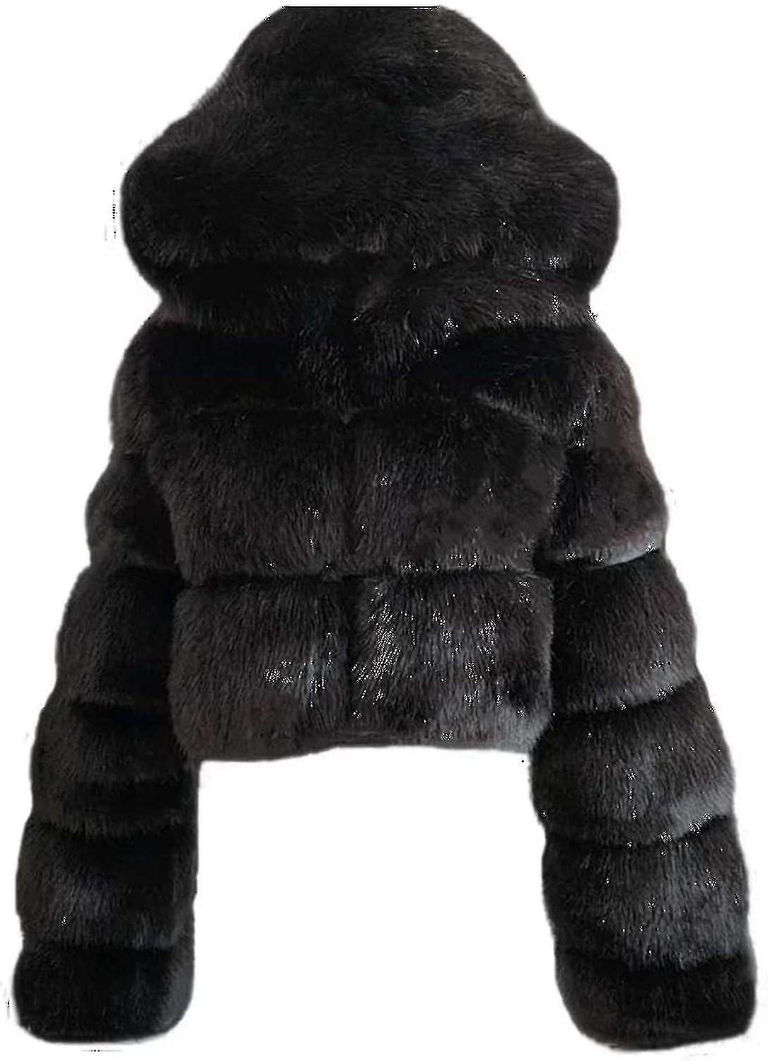 Płaszcz ze sztucznego futra dla kobiet z kapturem - przycięte płaszcze bąbelkowe, krótkie ciepłe kurtki z polaru, płaszcze zimowe w dużych rozmiarach dla kobiet-1