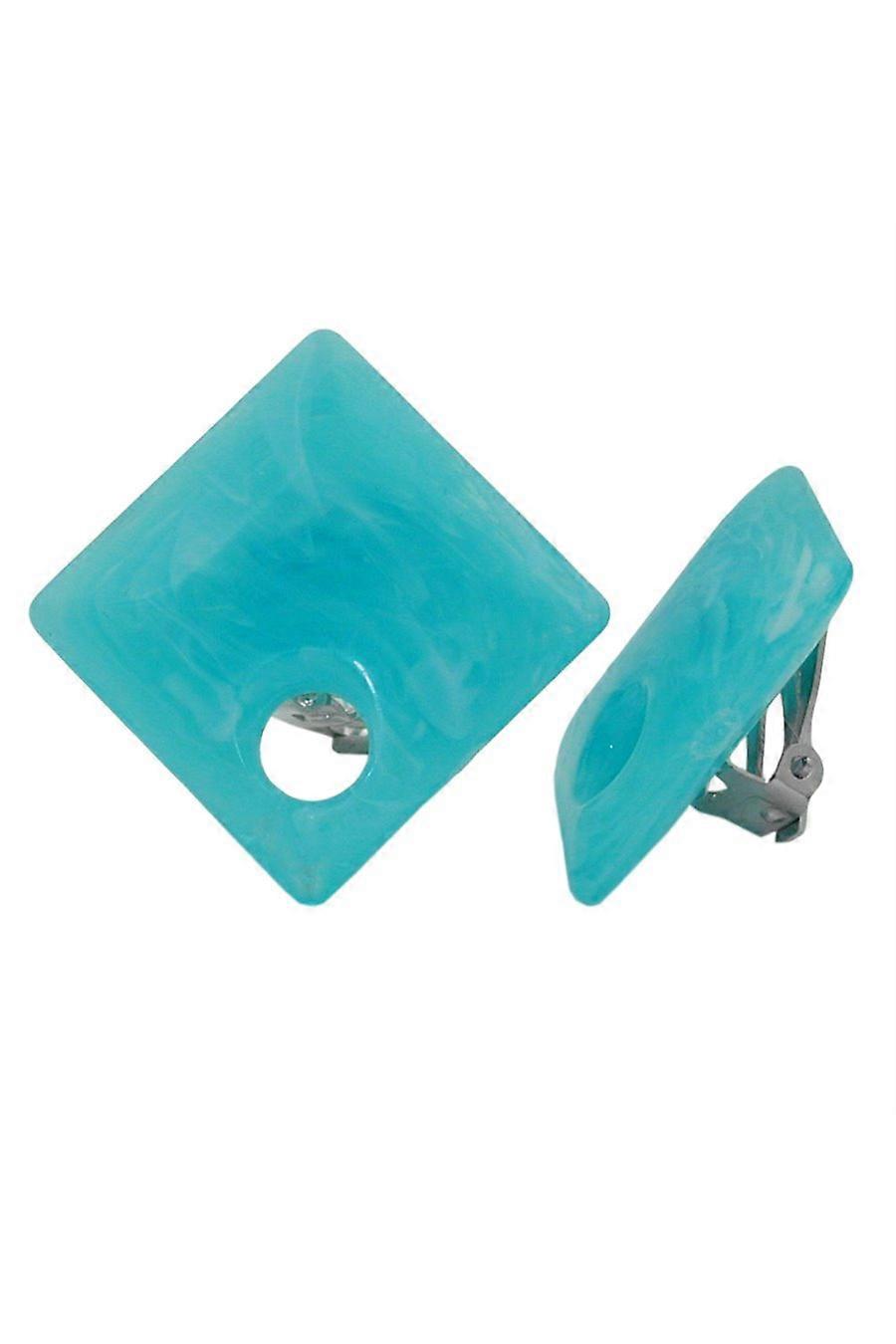 Clip-on Earring Square Beads Aqua White Marbled 25x25mm - Gl00941