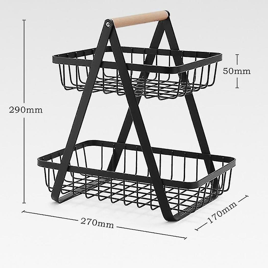 Iron fruit basket kitchen outdoor storage portable fruit double layer multi-functional basket