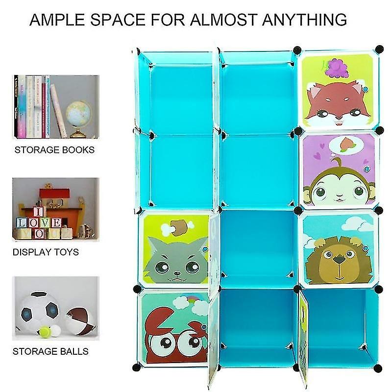 Blue plastic storage cabinet children's cartoon storage cabinet 4 layers 12 doors multi-function