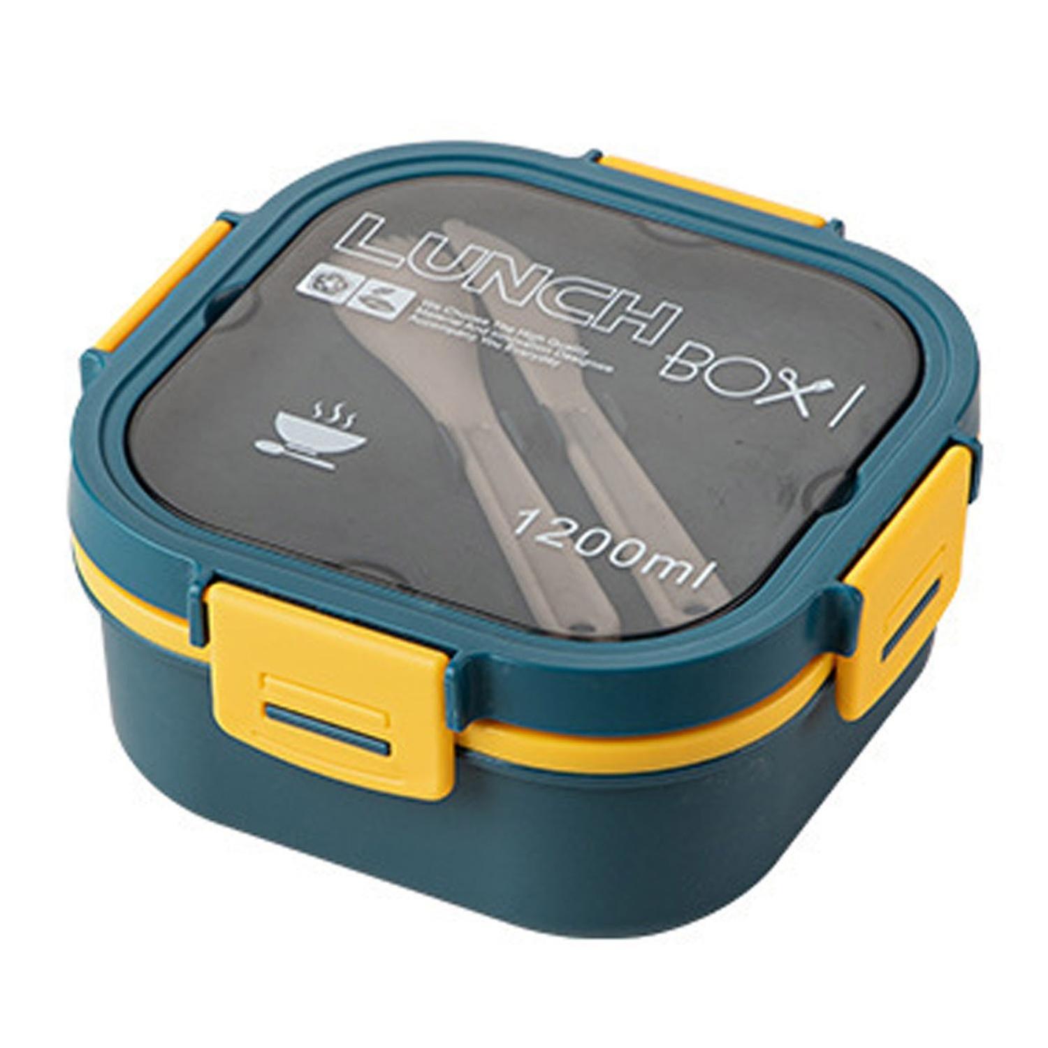 1 Set 1200/1700ML Lunch Box with Spoon Fork Grid Design Double Layer Food Preservation Microwave