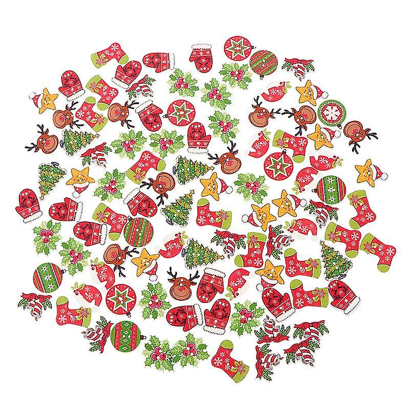 100pcs Christmas Wood Button