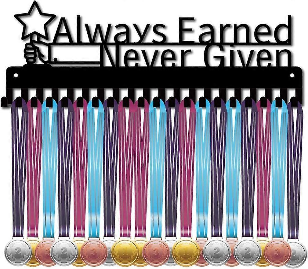 Medal Holder Display Hanger Rack Sports Always Earned Never Given Metal Wall Mount with 20 Hooks for Race Runner Girl Players Gymnastics Gymnast Over
