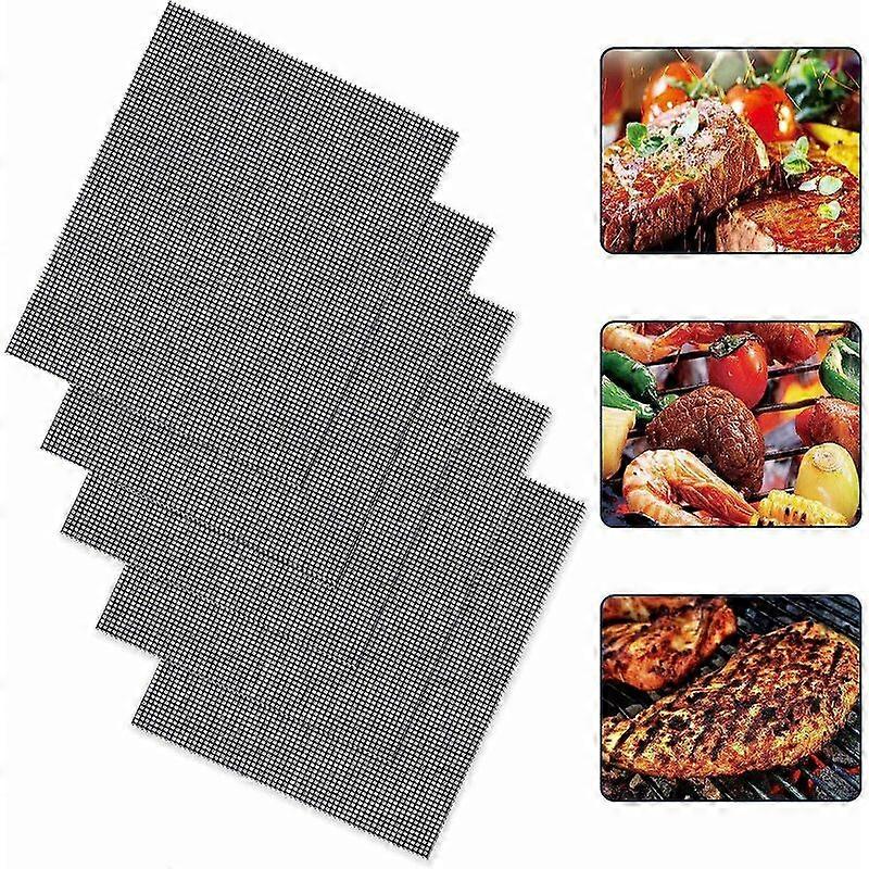 Set of 5 Pieces BBQ Grill Mat, Reusable and Cuttable BBQ Grill Mat, for Indoor and Outdoor BBQ, 33X40cm