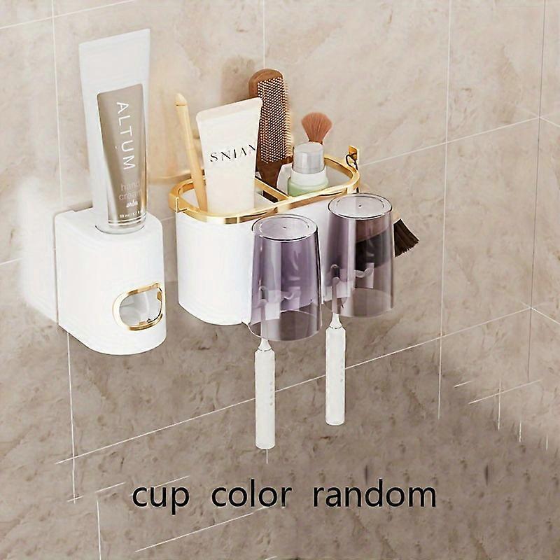 Multifunctional Deluxe Toothbrush Holder and Mug Rack - Wall Mounted Toothpaste and Mouthwash Storage with Built-in Squeezer - Space-Saving Bathroom O