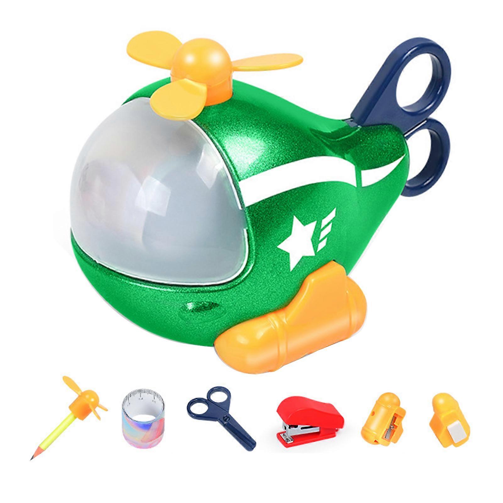 لعبة هليكوبتر الكرتون مع قلم رصاص مسطرة مقص مبراة ممحاة دباسة 6 في 1 أطفال القرطاسية طائرة الديكور الطلاب اللوازم المدرسية بنين جي