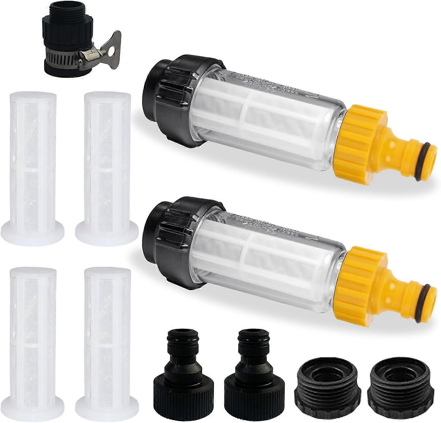 One set of 2 water filters for hoses, with 3/4 "pre filters, 5 quick adapters+4 filters - pre filters for high-pressure cleaners, garden pumps, campin