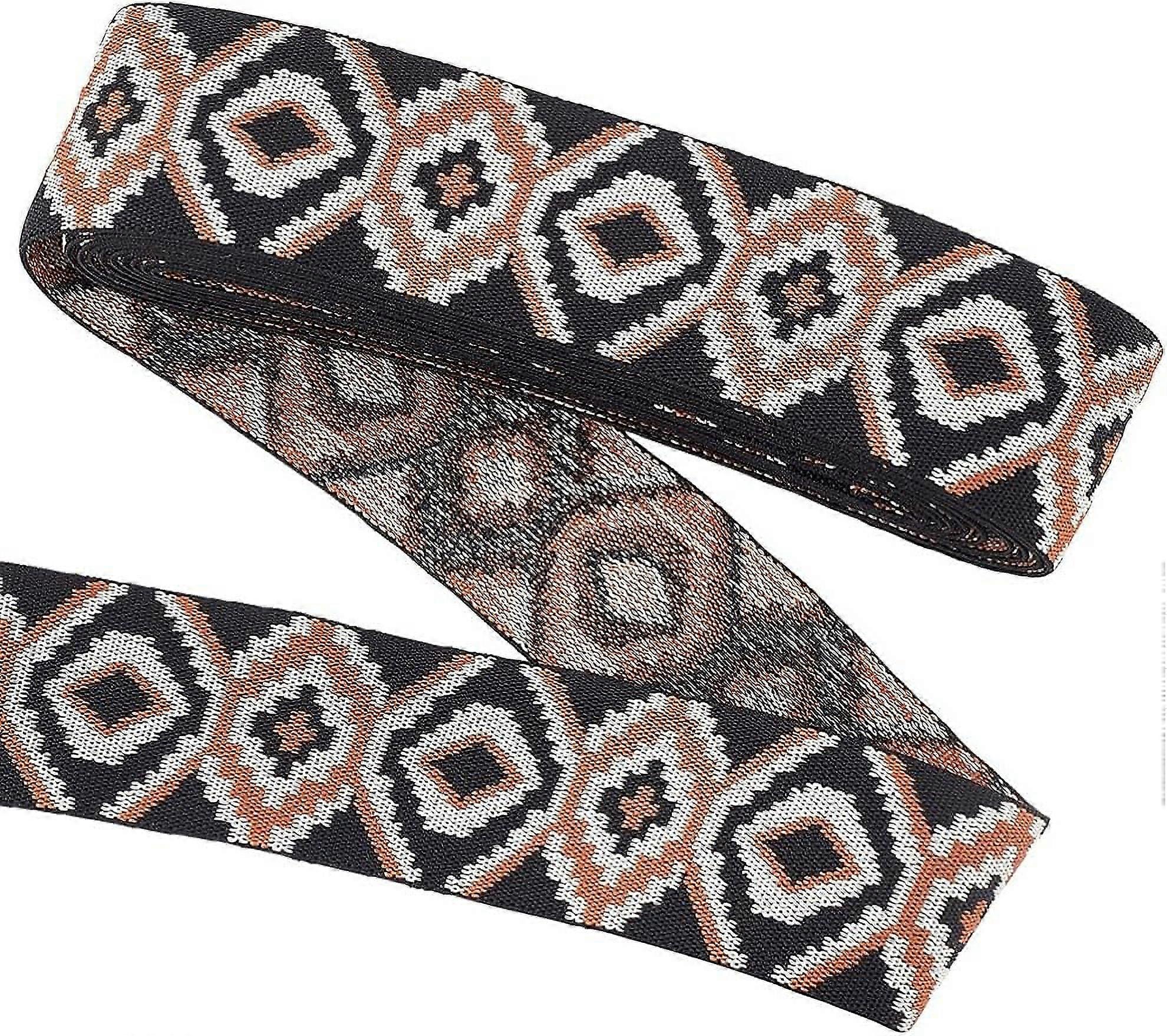 5 Yards Ethnic Style Nylon Elastic Band 2inch Wide Sewing Elastic Bands Camel Color Flat with Horse Eye Pattern Rubber Cord Band for Dress Waistband W