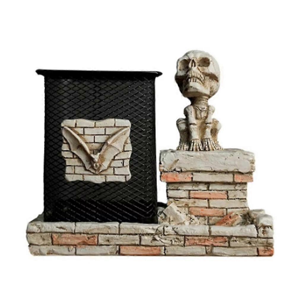 Make-up Pinselhalter Halloween Skelett Harz Statue Bleistift Behälter Halter Desktop Schreibwaren Orga