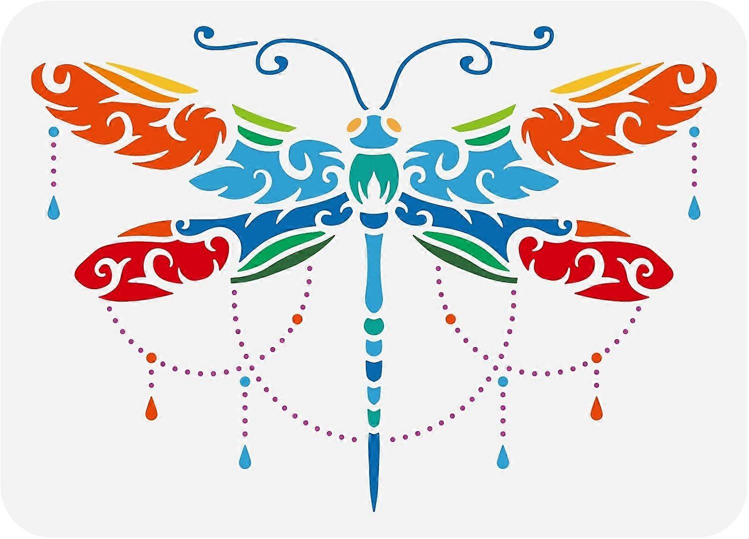 Dragonfly Stencil 8.3x11.7inch Reusable Fancy Dragonfly Drawing Stencil DIY Dragonfly with Beaded Pendant Pattern for Painting on Wall Wood Fabric Pap