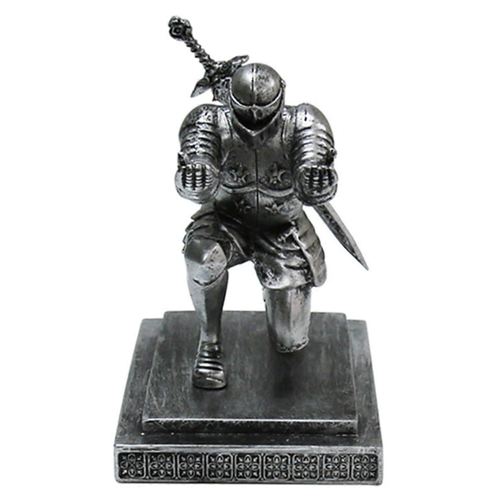 Armor Knight Pen Holder with Sword Accessory on One Knee Position Medieval Theme