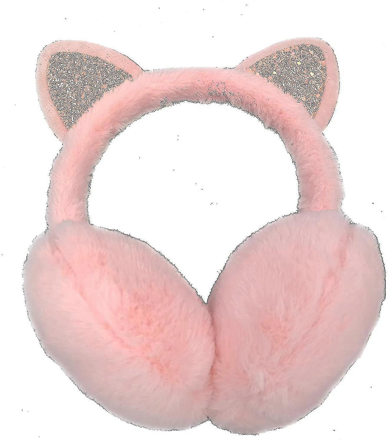 Girls Earmuffs Sequins Cute Cat Ear Muffs In Colorful Plush Warm Design
