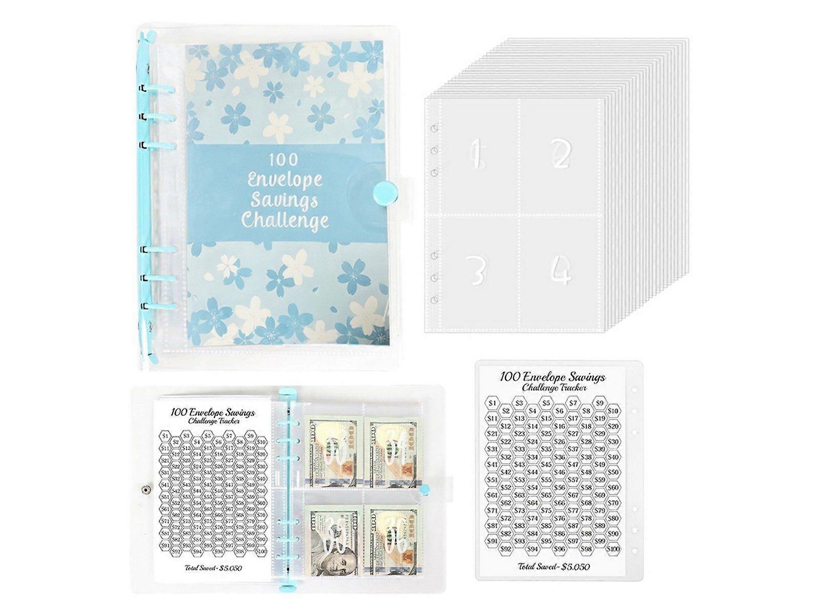 100 Envelopes Money Saving Challenge Binder Budget Planner Book - Blue