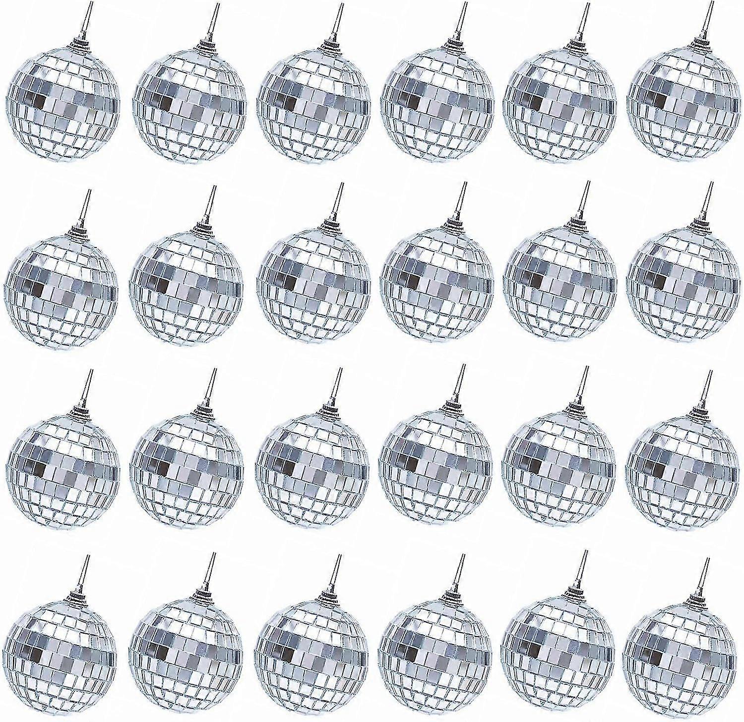 Silver Disco Ball Hanging Mirror Ornaments 24 Pack