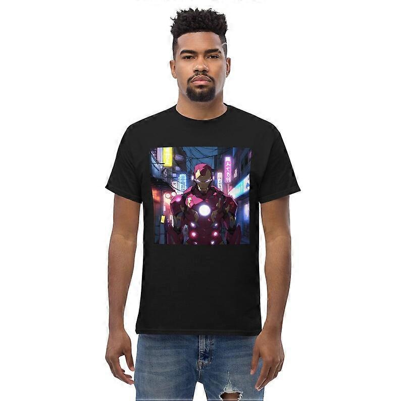 Iron Man T-Shirt: Manga-Inspired Design on Streets of Japan with Neon Lights-HWG93