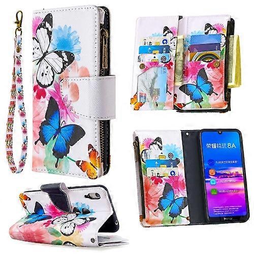 For Huawei Y6 (2019) Colored Drawing Pattern Zipper Horizontal Flip Leather Phone Case