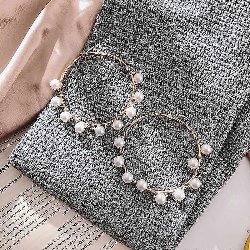 Earrings Braided Pearl Round Ring Eardrops For Party