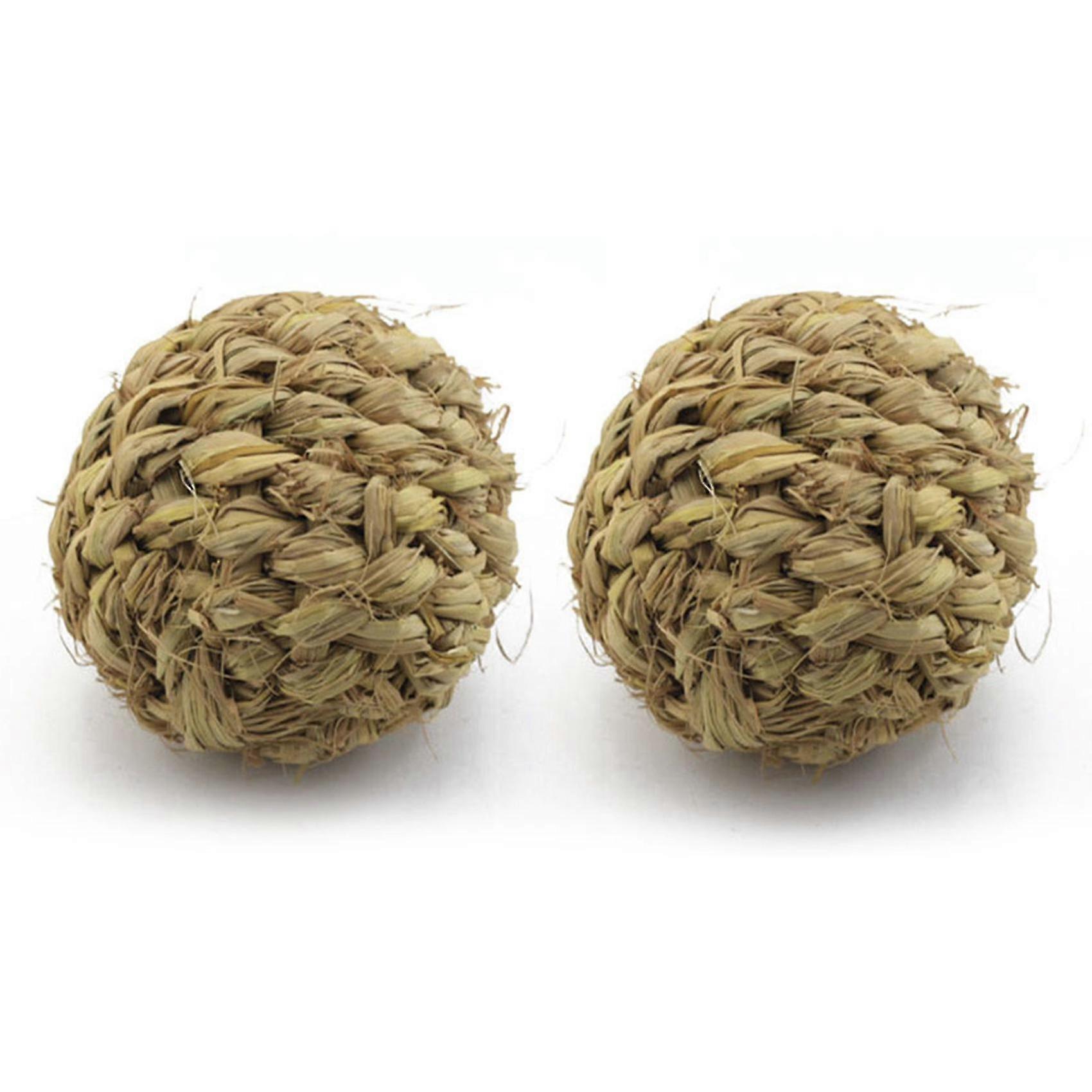 2x Pet Chew Toy Natural Grass Ball With For Rabbit Hamster Guinea Pig Tooth Cleaning