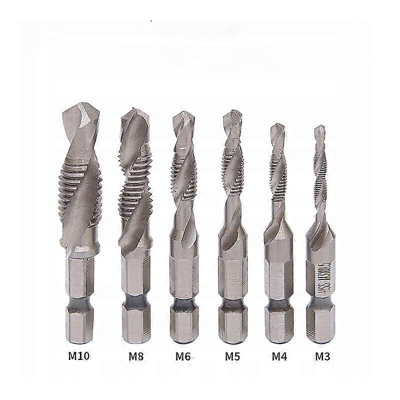 Set of 6 HSS Hex Shank Drill Bits and Countersinks (Silver)