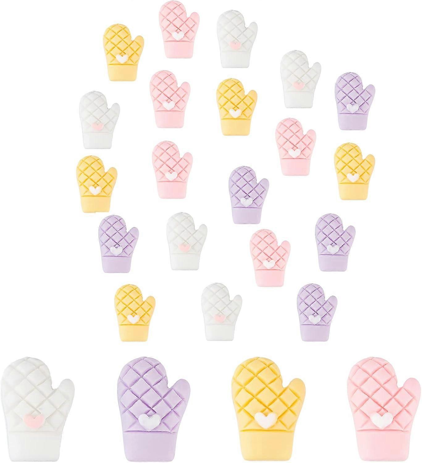 1 Box 24Pcs 4 Colors Gloves Charms Colorful Resin Cabochons Flatback Mini Hand Clothes Charms Glove Beads Buttons for DIY Scrapbooking Embellishments