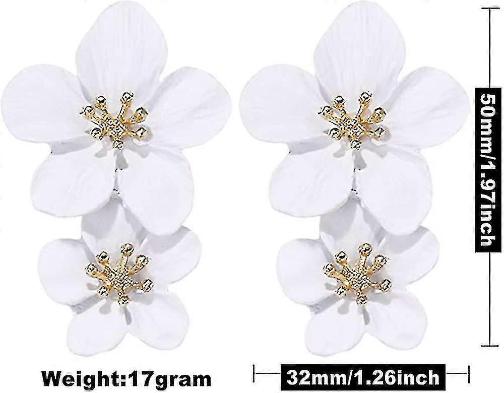 Large Metal Double Flower Matt Earring Chic Statement Dangle Drop
