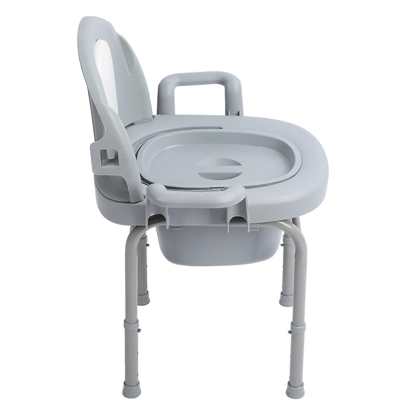 Portable Bedside Commode Chair 3 Adjustable Heights Mobile Toilet Seat with Solid Bucket Padded Backrest for Pregnant Elderly