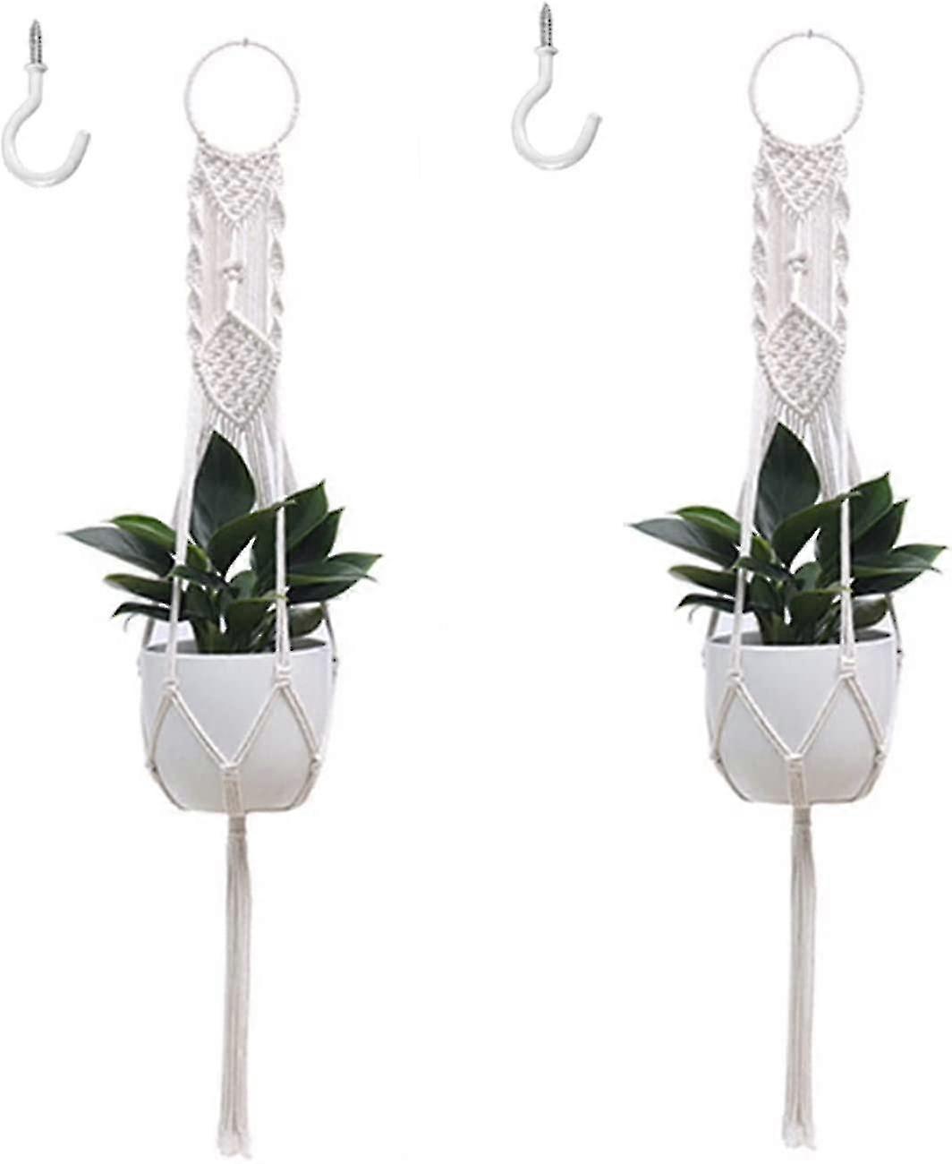 Handmade Woven Plant Hanger Macaron Mesh Pocket Planter 2pack