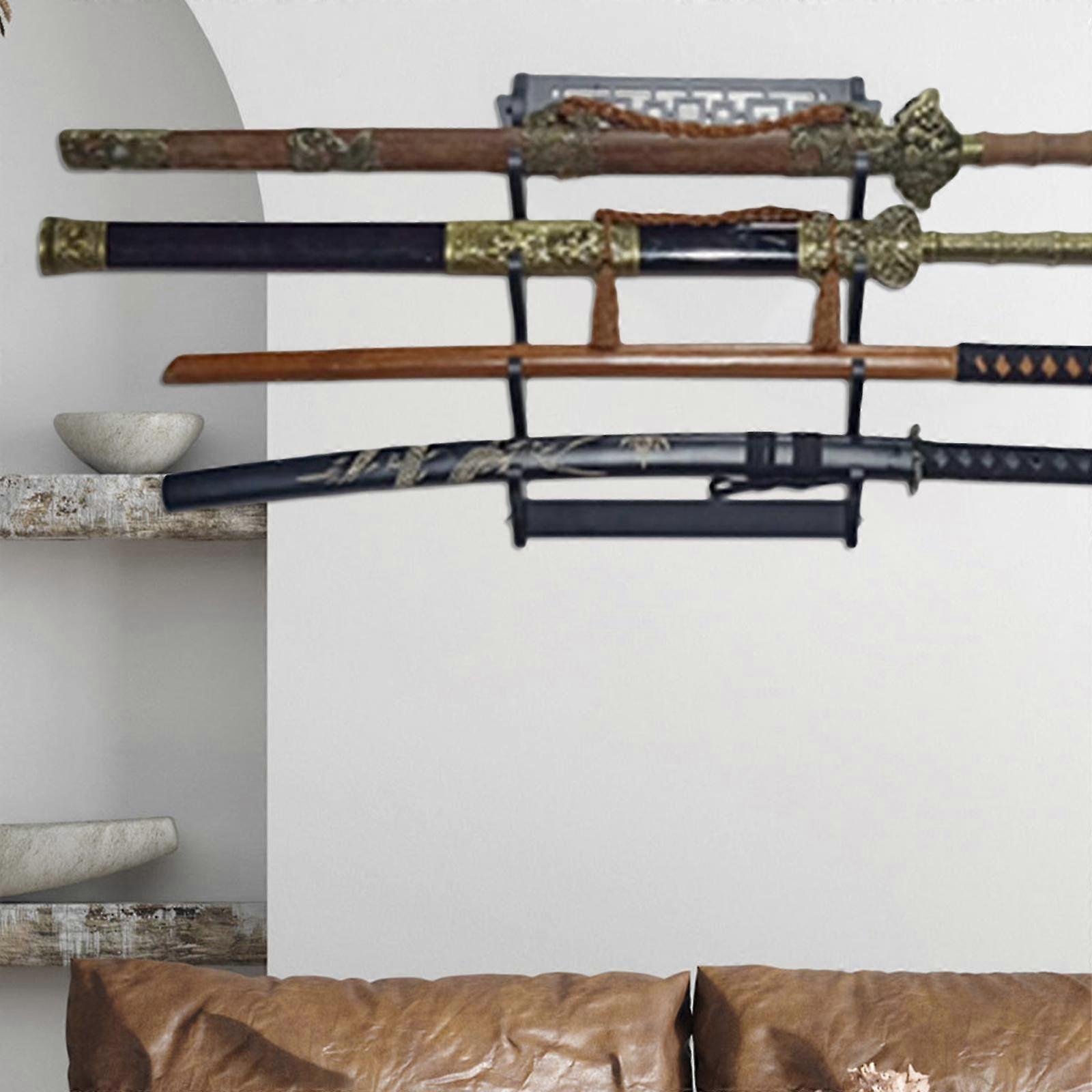 Sword Stand, 2/3/4 Layer Wall Mounted Samurai Sword Stand Display Rack, Support All Sword (Black) , 2 Tiers