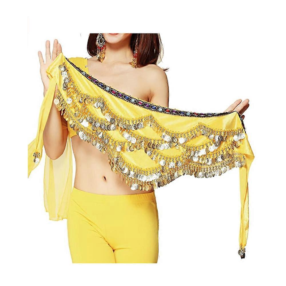 Femei Triangular Belly Dancing Hip Scarf Wrap Fusta cu monede de aur