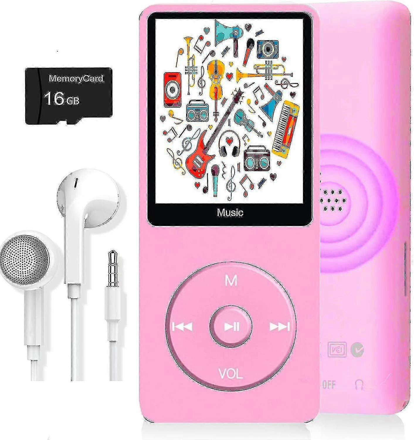 مشغل Mp3 مع مكبرات صوت مدمجة لتشغيل الفيديو (16 جيجابايت وردي)