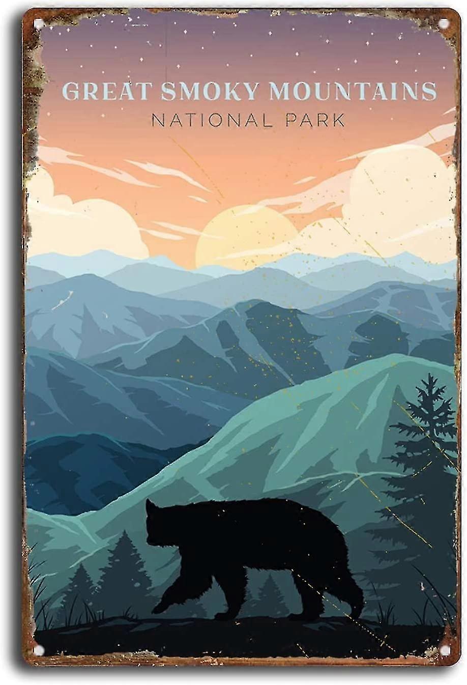Sinal de Estanho Great Smoky Mountains National Park Travel Black Bear Metal Placas 8x12 polegadas OU 12x16 polegadas