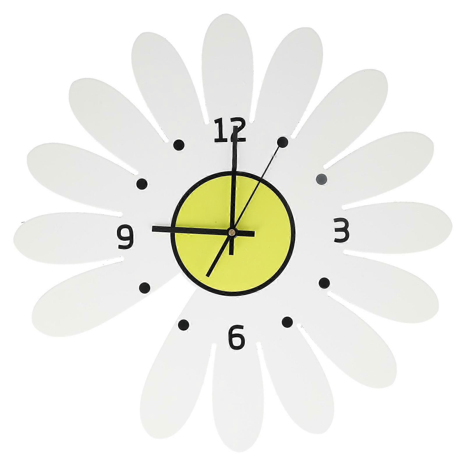 White Modern Large Non-Trace Wall Clock Simple Fashionable Daisy Design