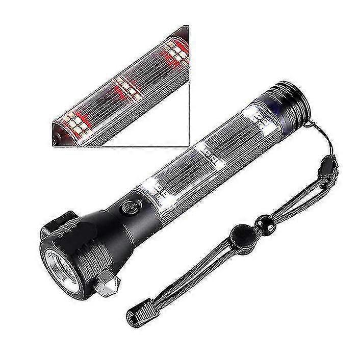 Solar Power LED Flashlight Multi-functional Safety Hammer Torch Light Flashlight