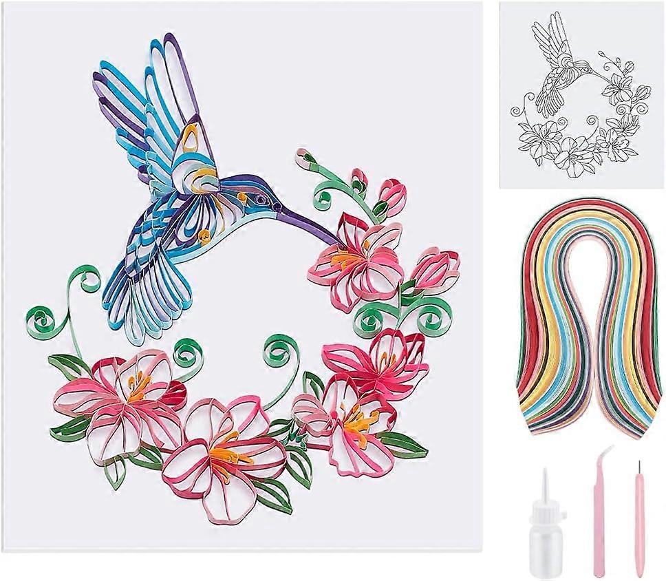 Paper Quilling Kit Flower and Hummingbird Quilling Tool with 240 Paper Strip Supplier Quilling Template Board DIY Crafts Set DIY Kit for Adults Paper