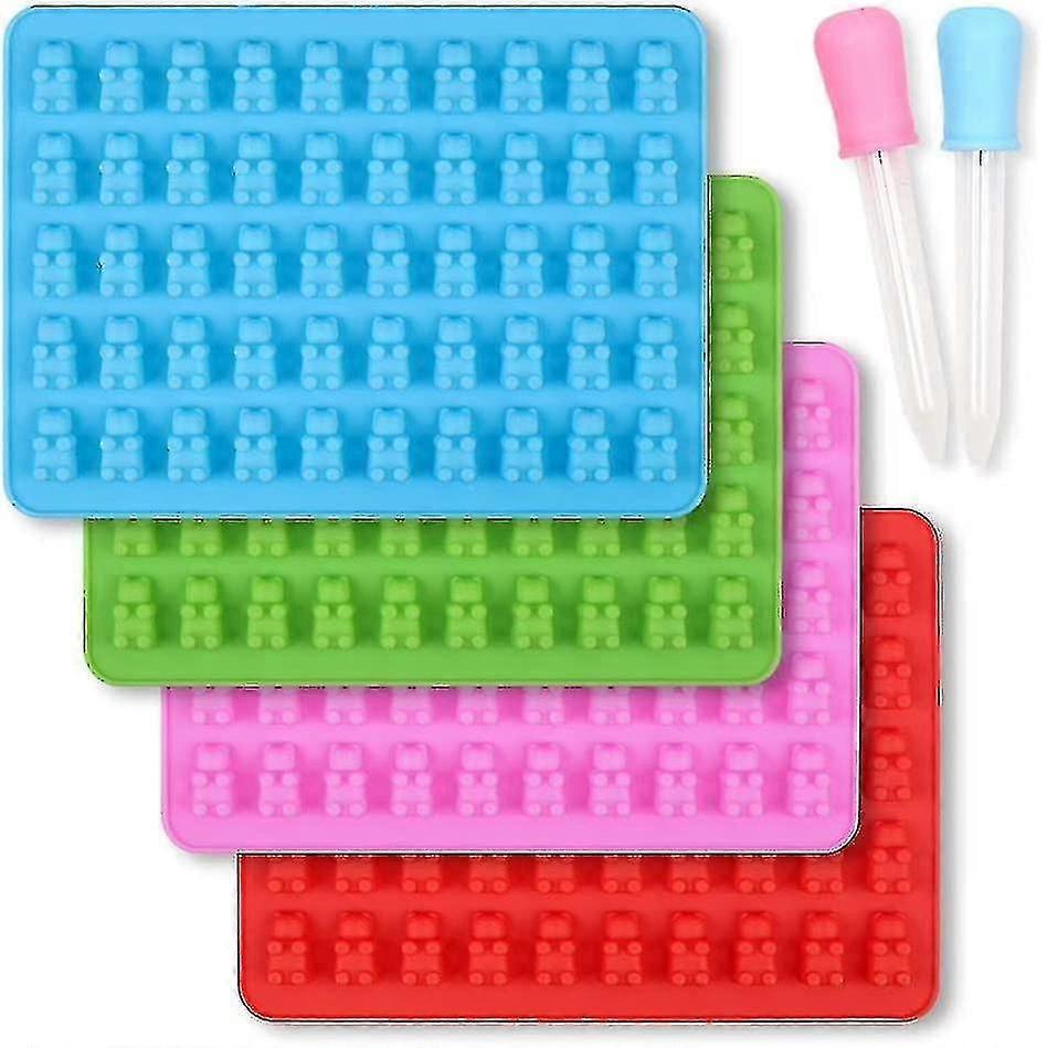 4pcs Silicone Gummy Bear Mould With 2 Droppers