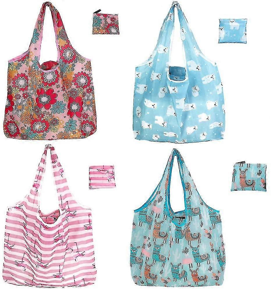 Foldable Shopping Bag Reusable Shopper Bags Foldable Shopping Bag Carrier4-pack Multicolor)