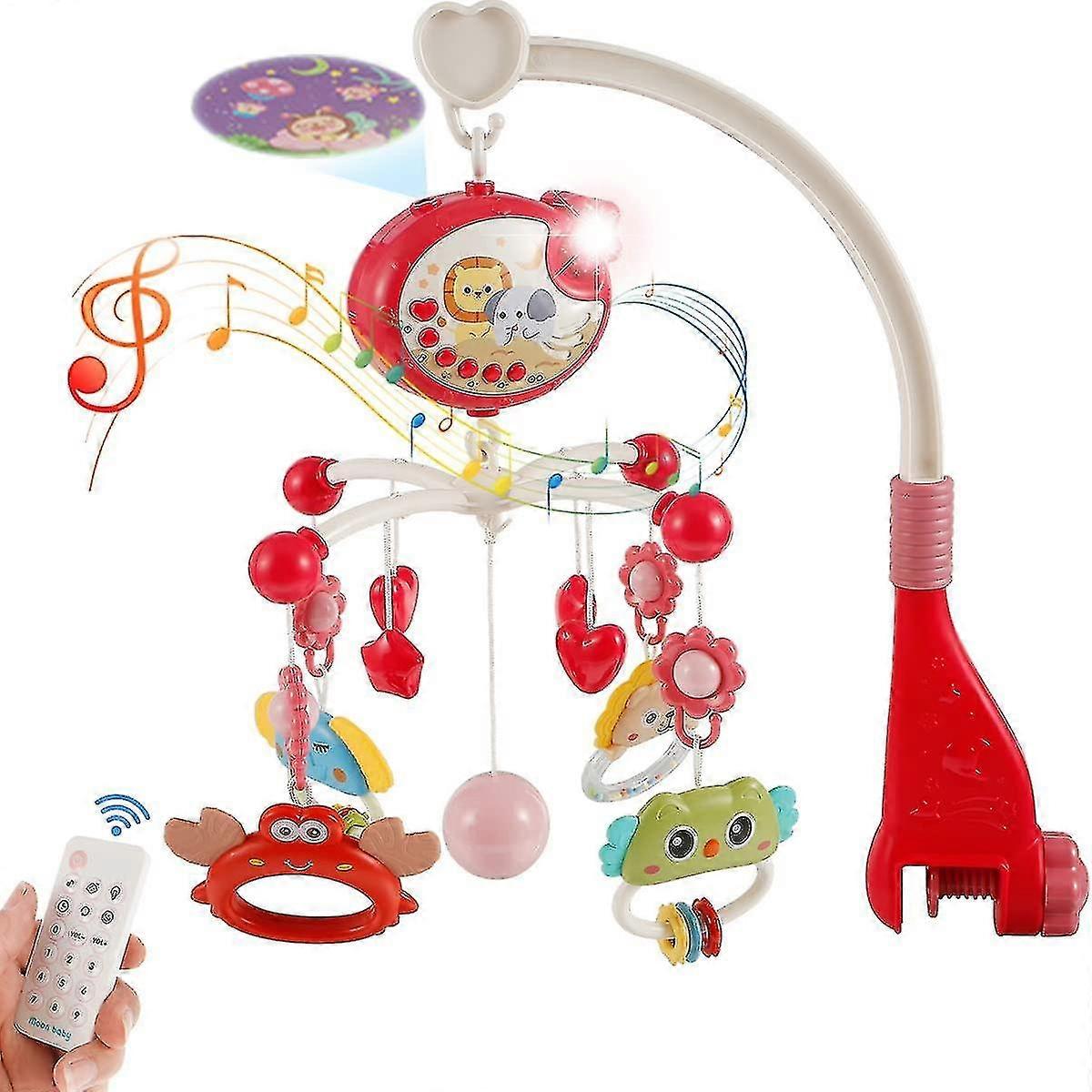 1pc Baby Musical Crib Mobile With Projector And Night Light Hanging Rotating Animal Rattles 403 Music Timing Function Remote Control Reusable  Man Jia