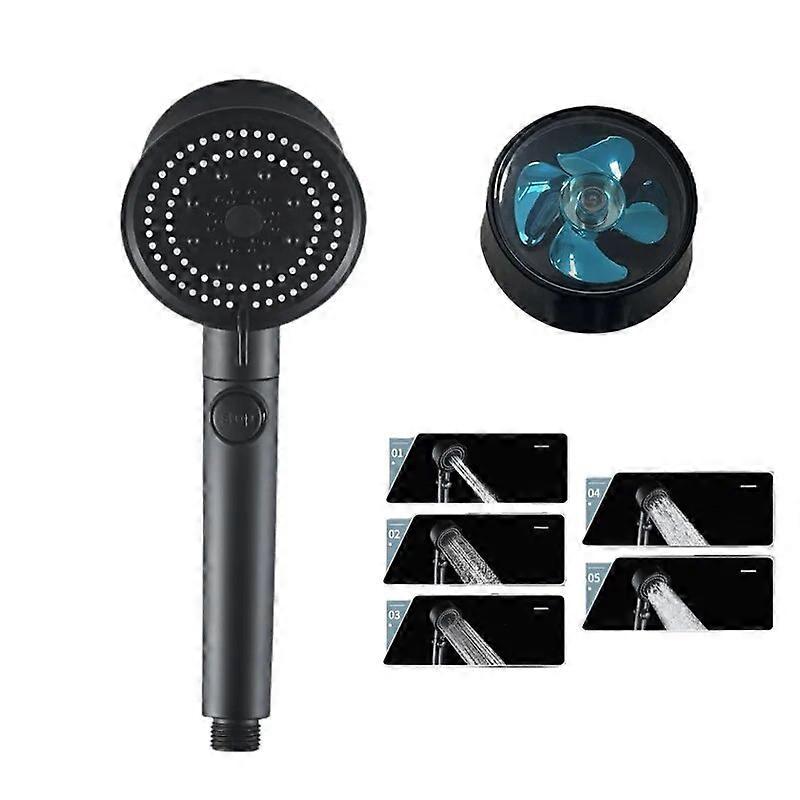 Black Turbo Shower Head High Pressure Water Saving with Filter Hose Fan Bathroom Accessories Showerhead Set for Bathroom