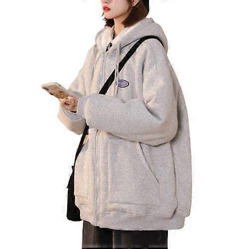 Ladies Plain Hoodie Winter Warm Fleece Lined Zip Up Jacket Coat
