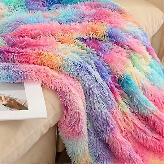 Warm Fluffy Plush Sherpa Rainbow Microfiber Blanket Faux Fur Throw Blanket