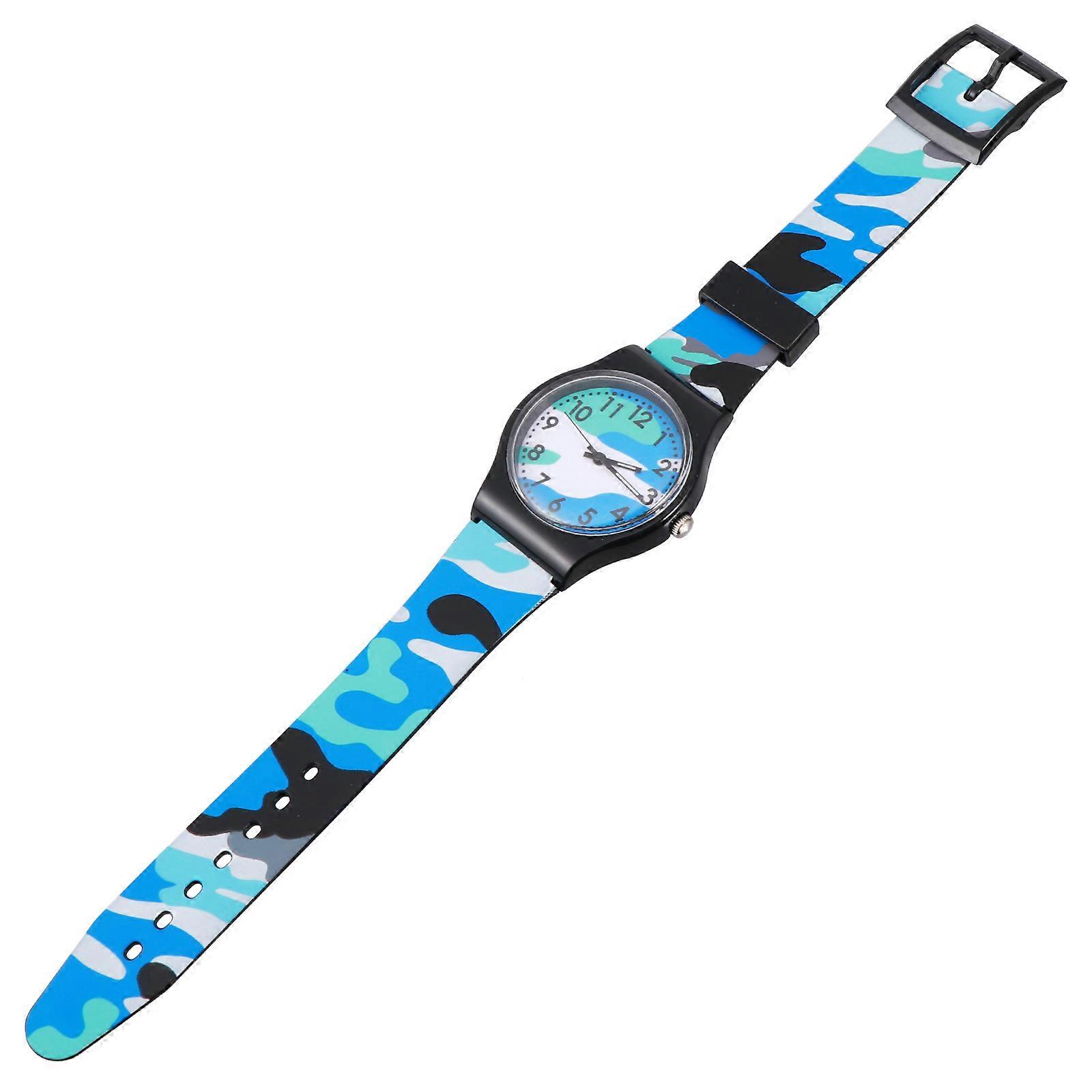 1pc Reloj de pulsera estilo dibujos animados Reloj para niños Reloj de camuflaje para viajes escolares