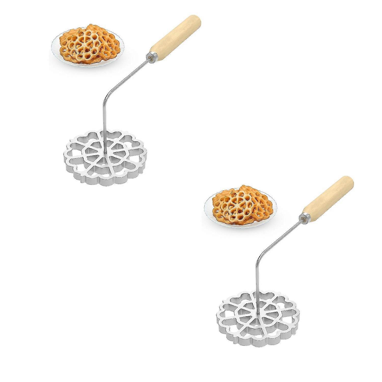 قالب Bunuelos بمقبض خشبي ، قالب Achappam ، قالب صانع ملفات تعريف الارتباط Bunuelos من الألومنيوم ، صانع وردة قابل للفصل ، مجموعة قوالب حديد الورد