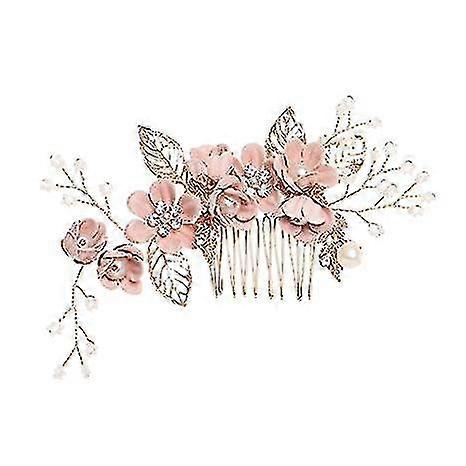 ヘアサイドコーム花嫁結婚式の髪の櫛の花パール花嫁介添人ヘアピースアクセサリーヴィンテージブライダルヘアクリップ女性と女の子のための(ピンク)