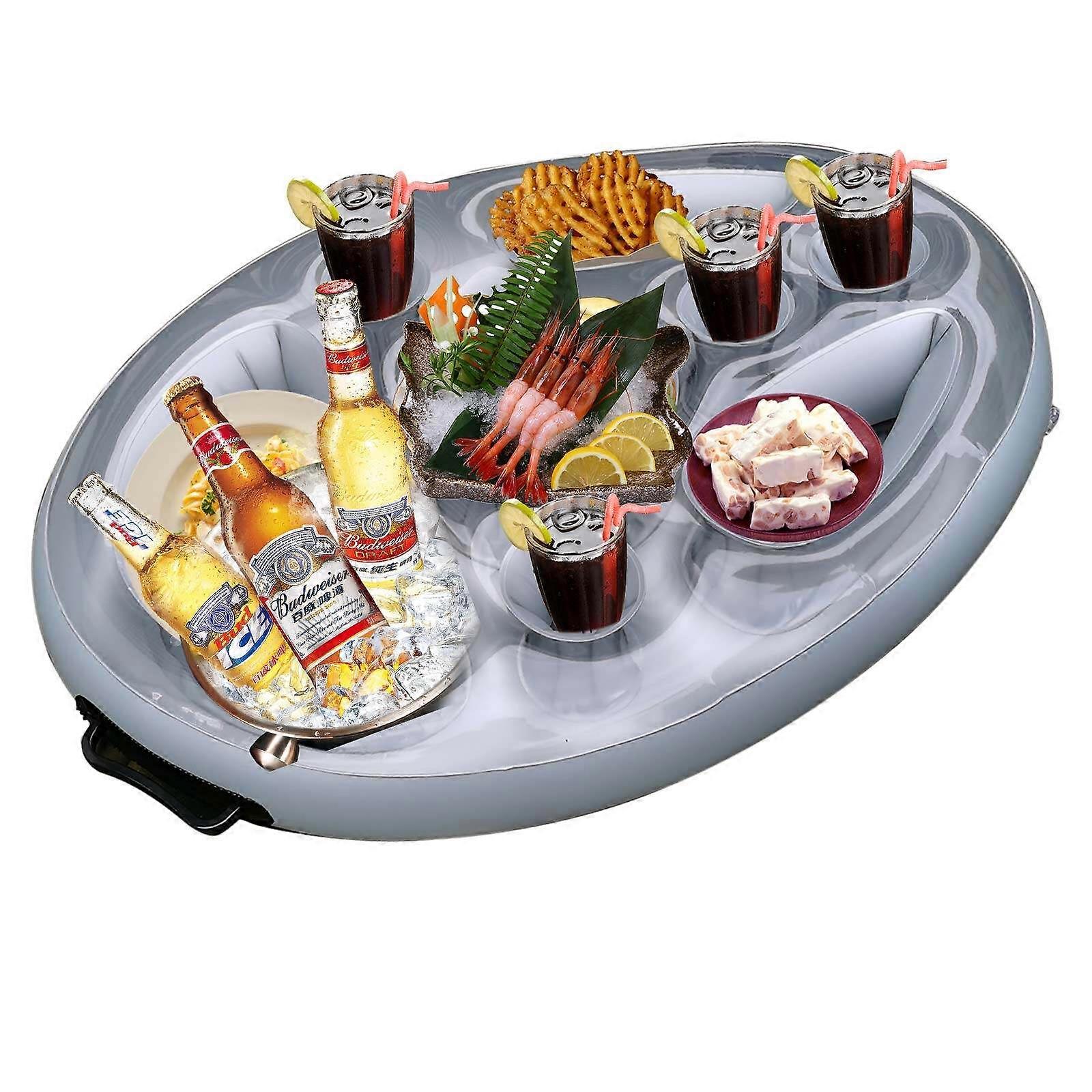Inflatable Drink Holder for Pool - Silver and Black High Quality Tray with Pump, Perfect for Hot Tub, Spa and Pool Parties