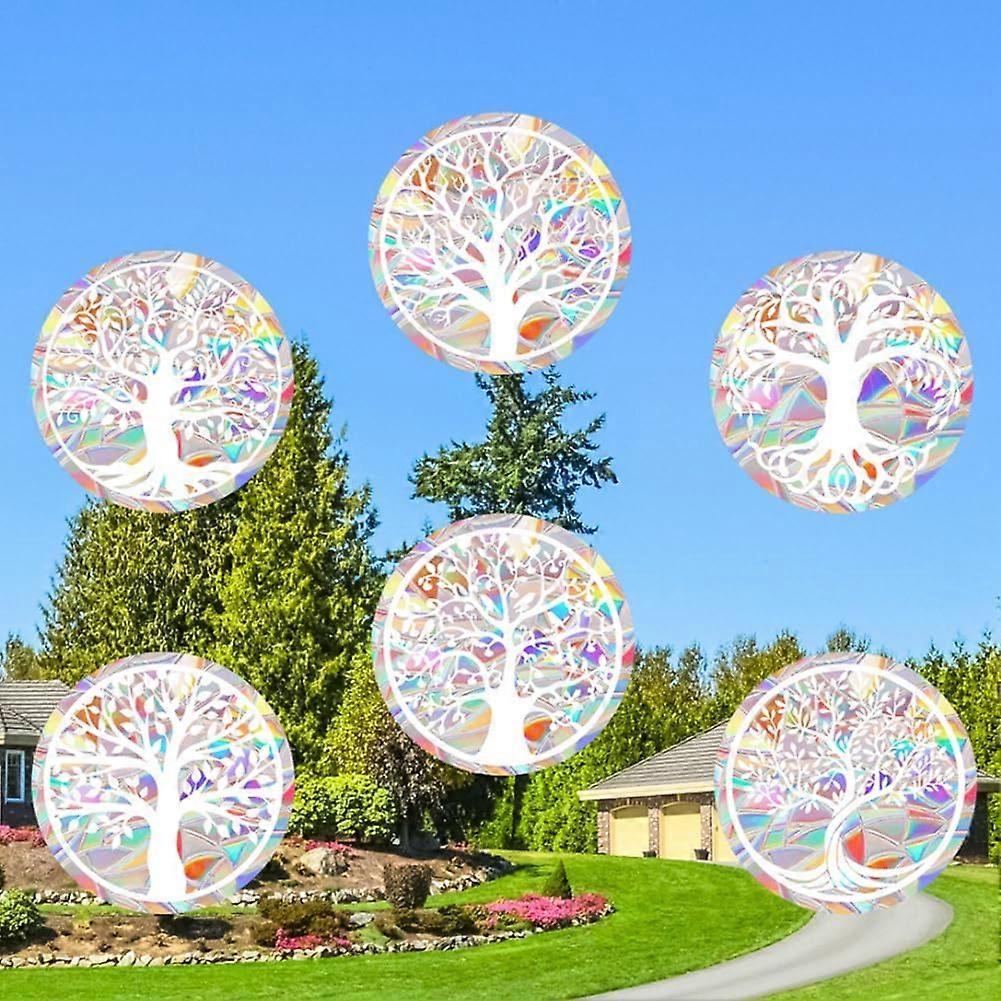6PCS Rainbow Window Clings Tree of Life Static Glass Stickers Plastic Reusable Anti-Collision Non Adhesive Window Decal Suncatcher Decorations Prismat