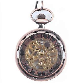 1pc Copper Color Alloy Tire Mechanical Pocket Watch With Fob Chain, Retro Classic, Steampunk