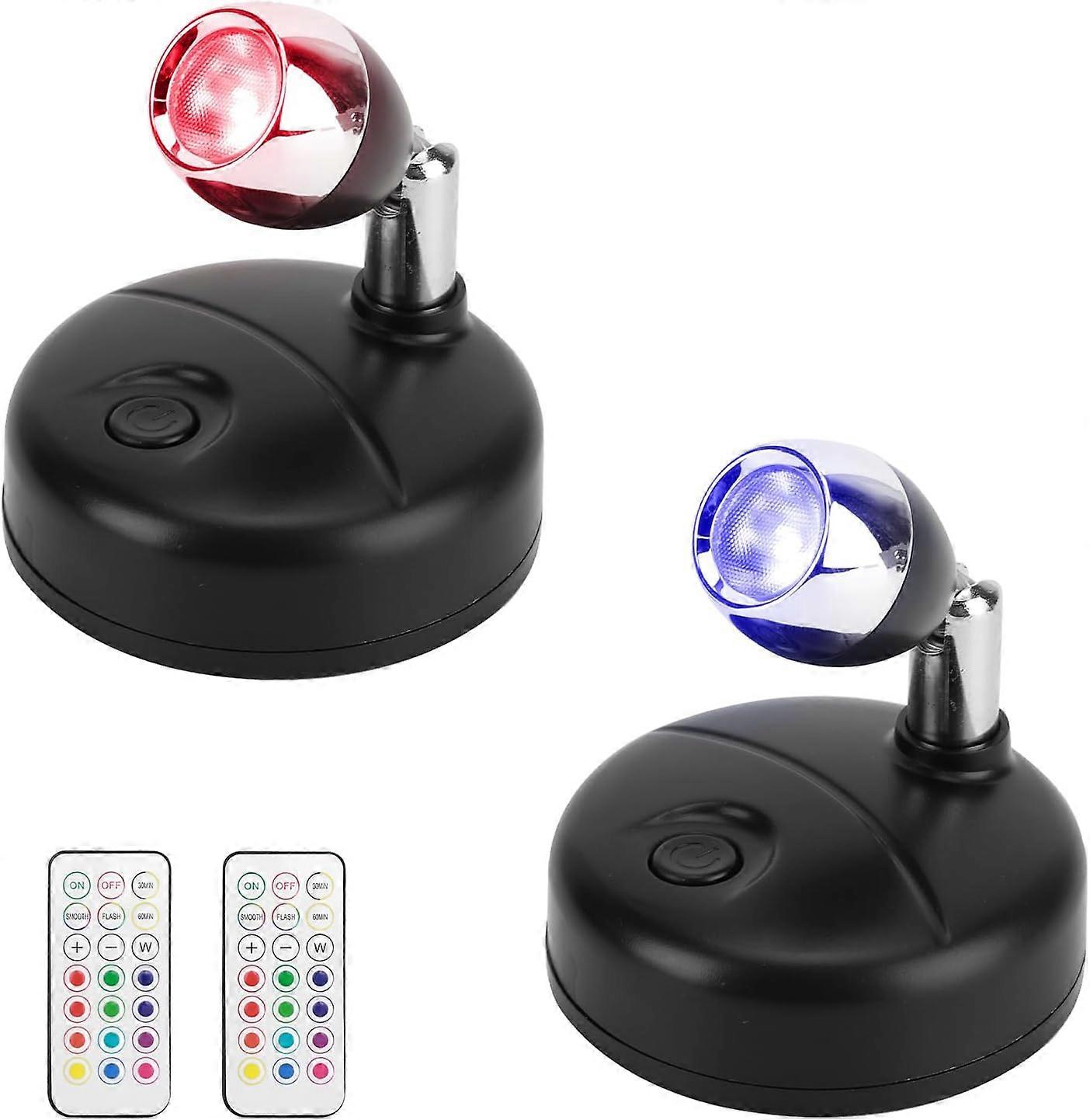 2 Pack Wireless LED Spotlight with Remote Control, RGB Lights with 13 Light Colours, Dimmer Timer for Corridor, Display Cabinet