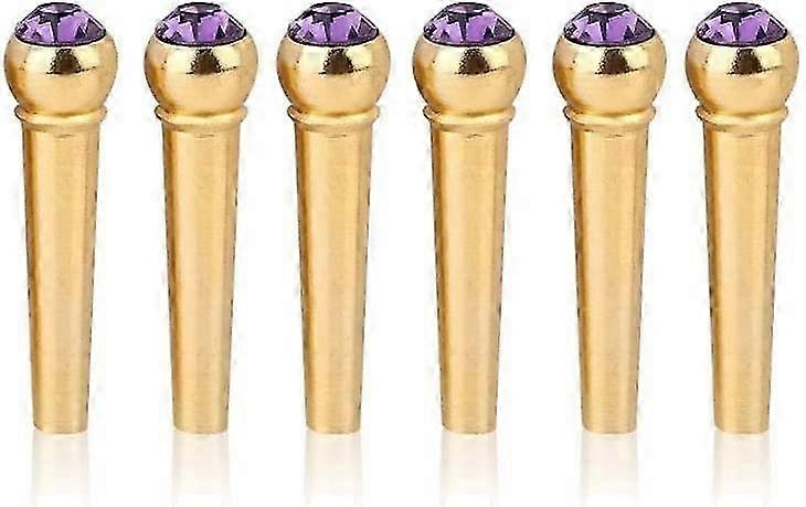 6-pack stallstift för gitarr, mässingsstift för stallstift med kristallglasprick för akustisk gitarr (vit)