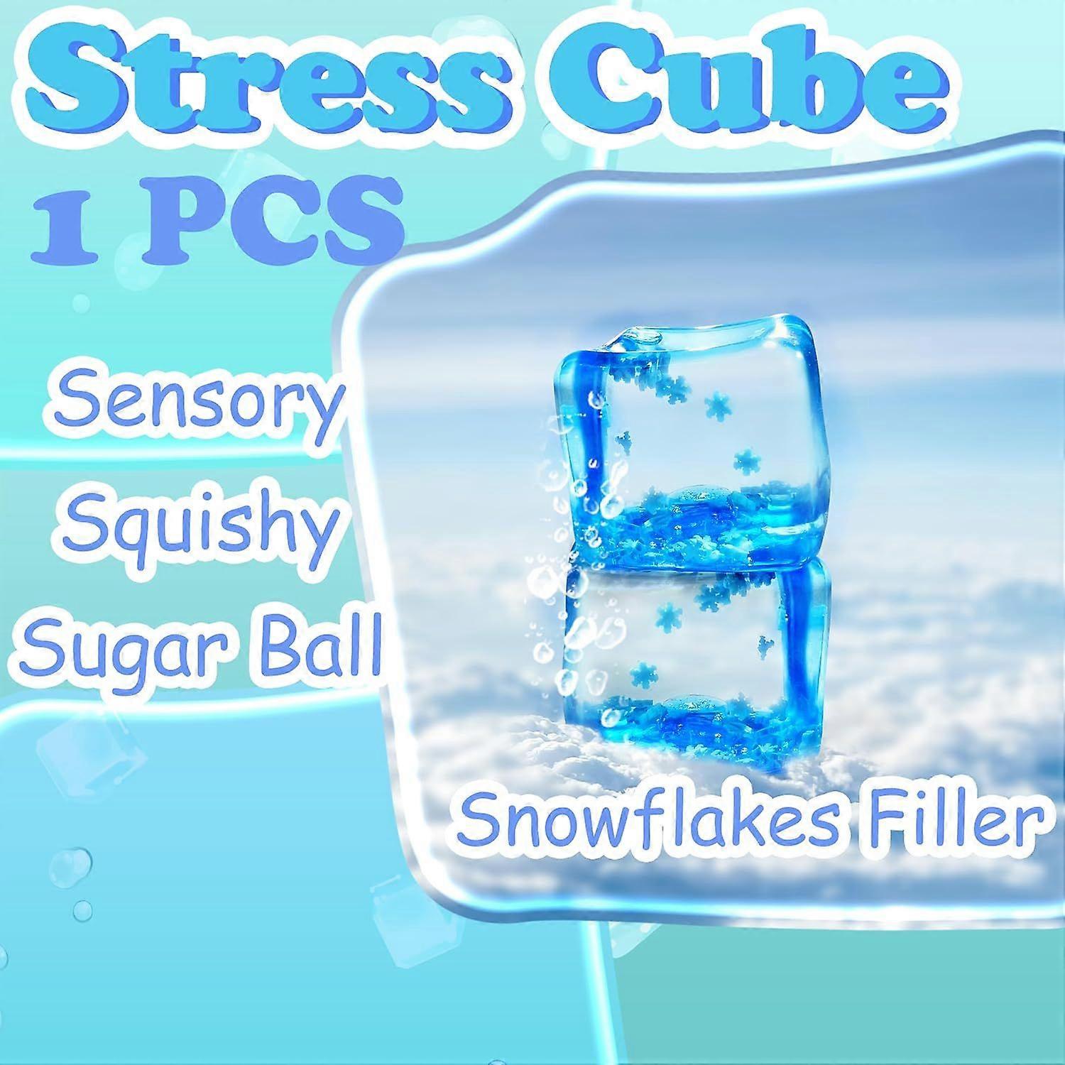 Cube Anti-stress Ice Cube Squishy 3,5 Cm – Gel Doux, Résistant, Boîte Cadeau Bleue