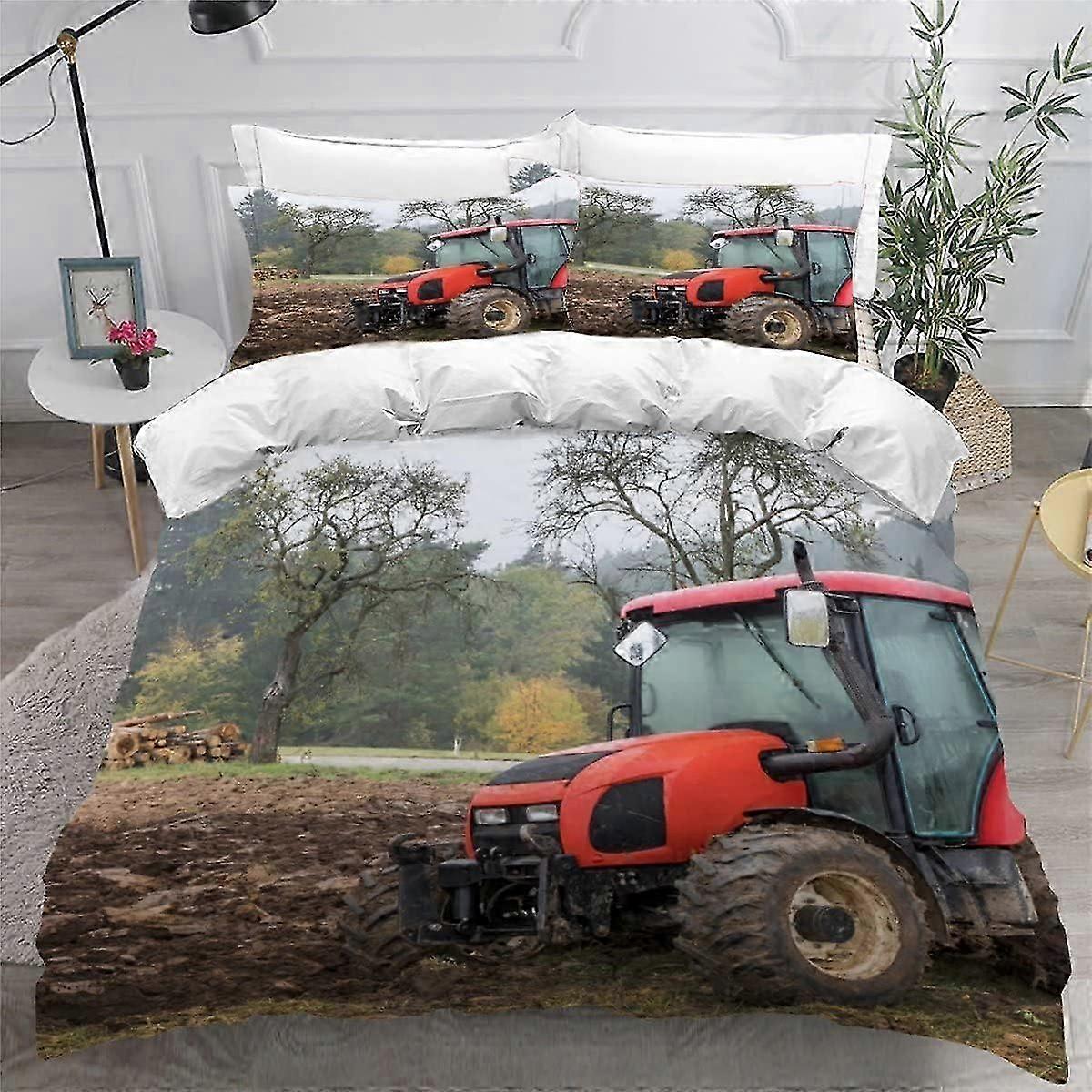 J3306 Lençóis Trator Conjunto de Capa de Edredão 3D Caminhão Máquinas Colheitadeira Impresso Conjunto de Capa de Colcha de Cama 3 Peças Conjunto de Cama de Microfibra Macia Edredom C